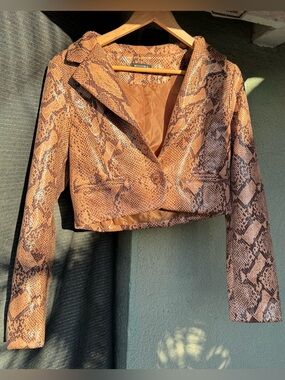 William B Cropped Faux Snake Skin Jacket